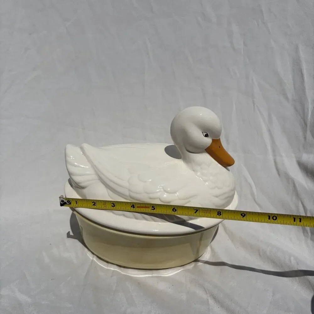 Vintage Ceramic Duck Goose Covered Dish Tureen Casserole Farmhouse Kitchen Decor